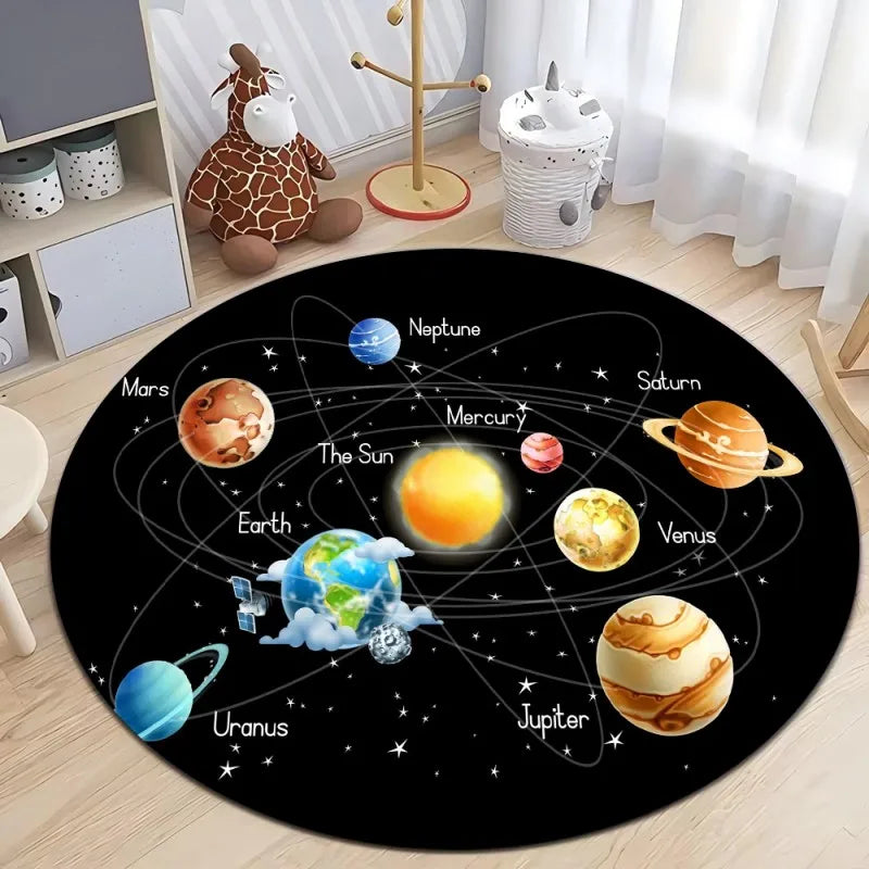 Buy Outer Space Planet Round Rug | Kids Bedroom Non-Slip Swivel Chair ...