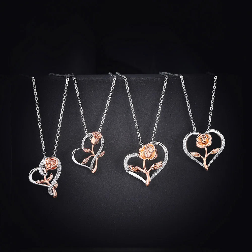 Rose Gold Heart Pendant Necklace | Elegant Cubic Zirconia Jewellery