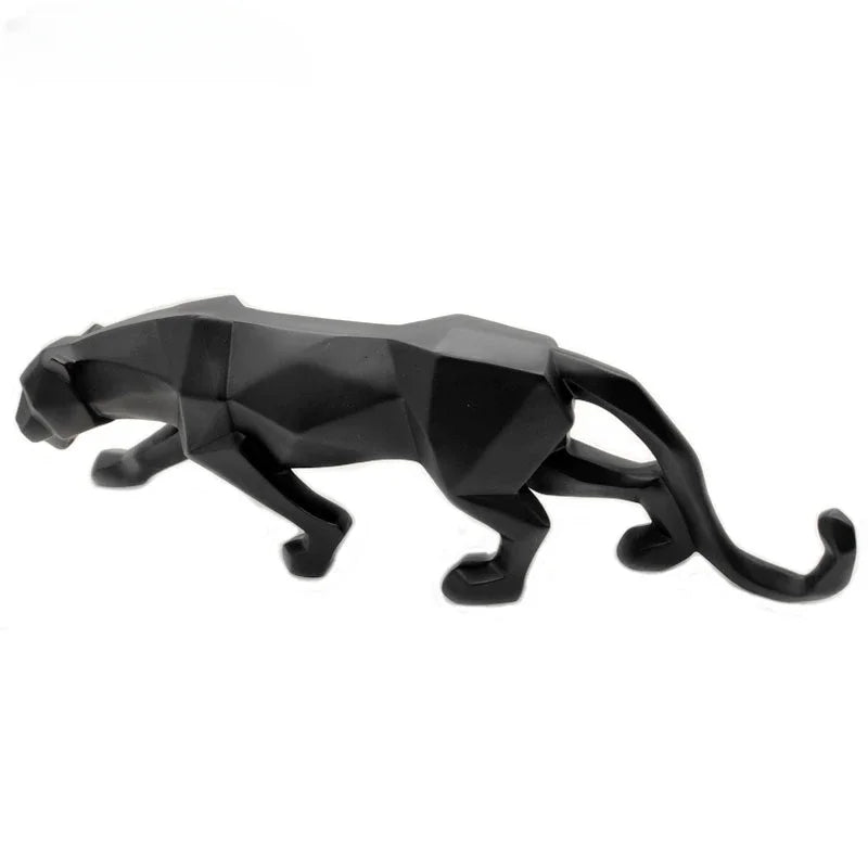 Geometric Panther Statue - Modern Gold Leopard Resin Sculpture