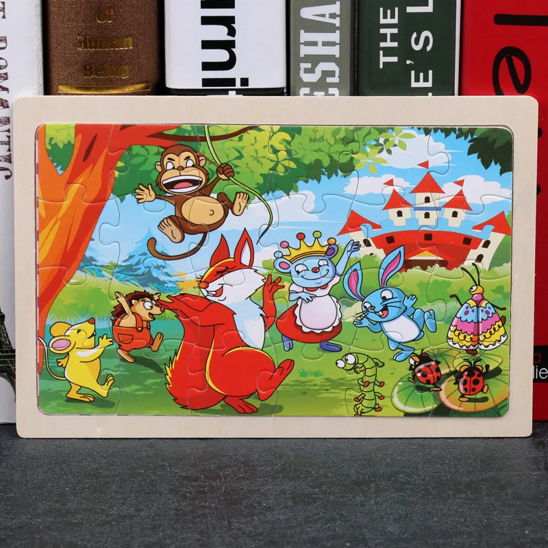 24-Piece Wooden Jigsaw Puzzles - Kids Cartoon Animal Designs