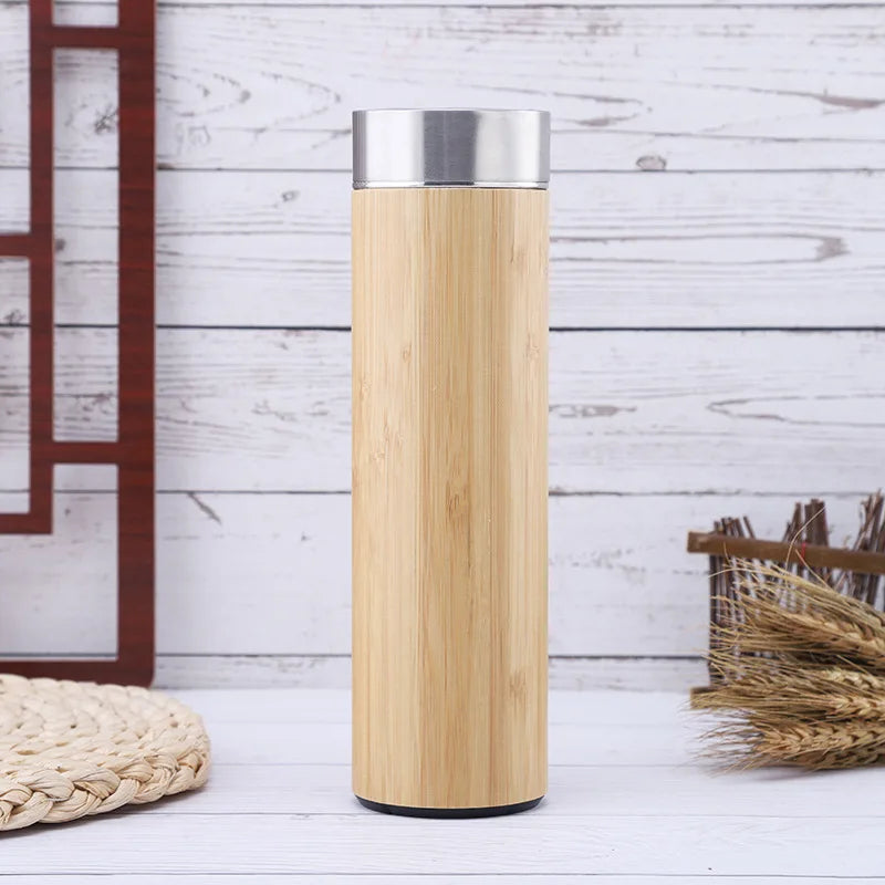 Bamboo Tea Thermos | 500ml Steel Double Wall Vacuum Flask Infuser ID