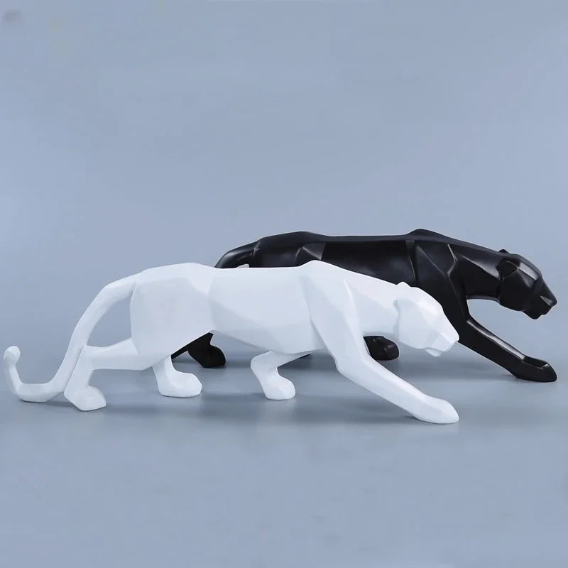 Geometric Panther Statue - Modern Gold Leopard Resin Sculpture