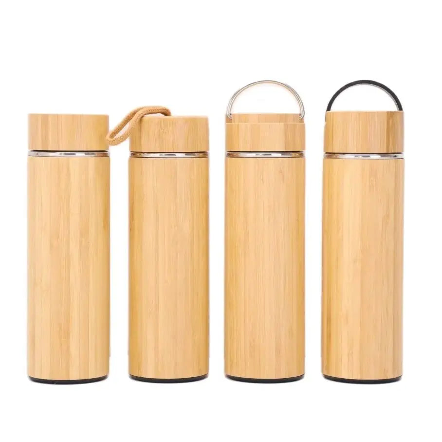 Bamboo Tea Thermos | 500ml Steel Double Wall Vacuum Flask Infuser ID
