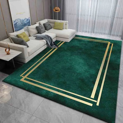 Emerald Green & Gold Rug | Modern Luxury Minimalist Area Carpet