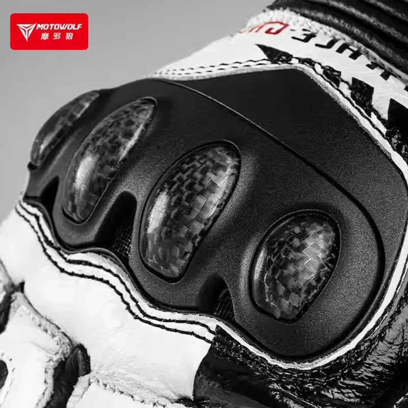 Leather Motorcycle Racing Gloves | Carbon Fiber Armor Gauntlets