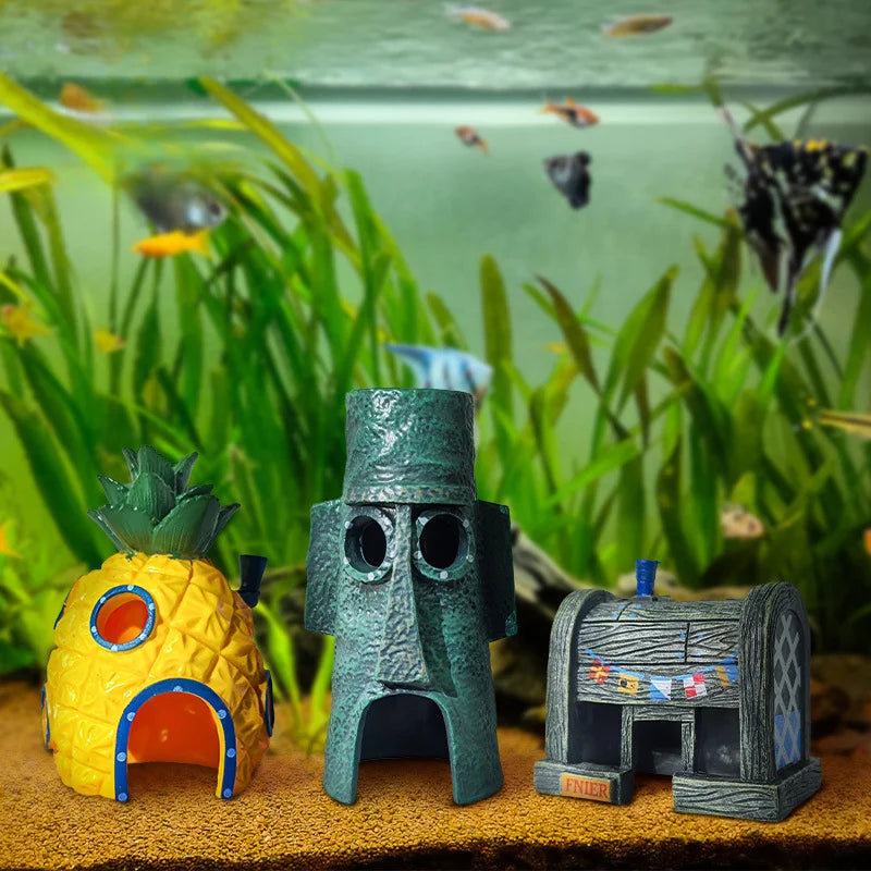 Aquarium Pineapple House | Cartoon Fish Tank Hideout Decor Ornament