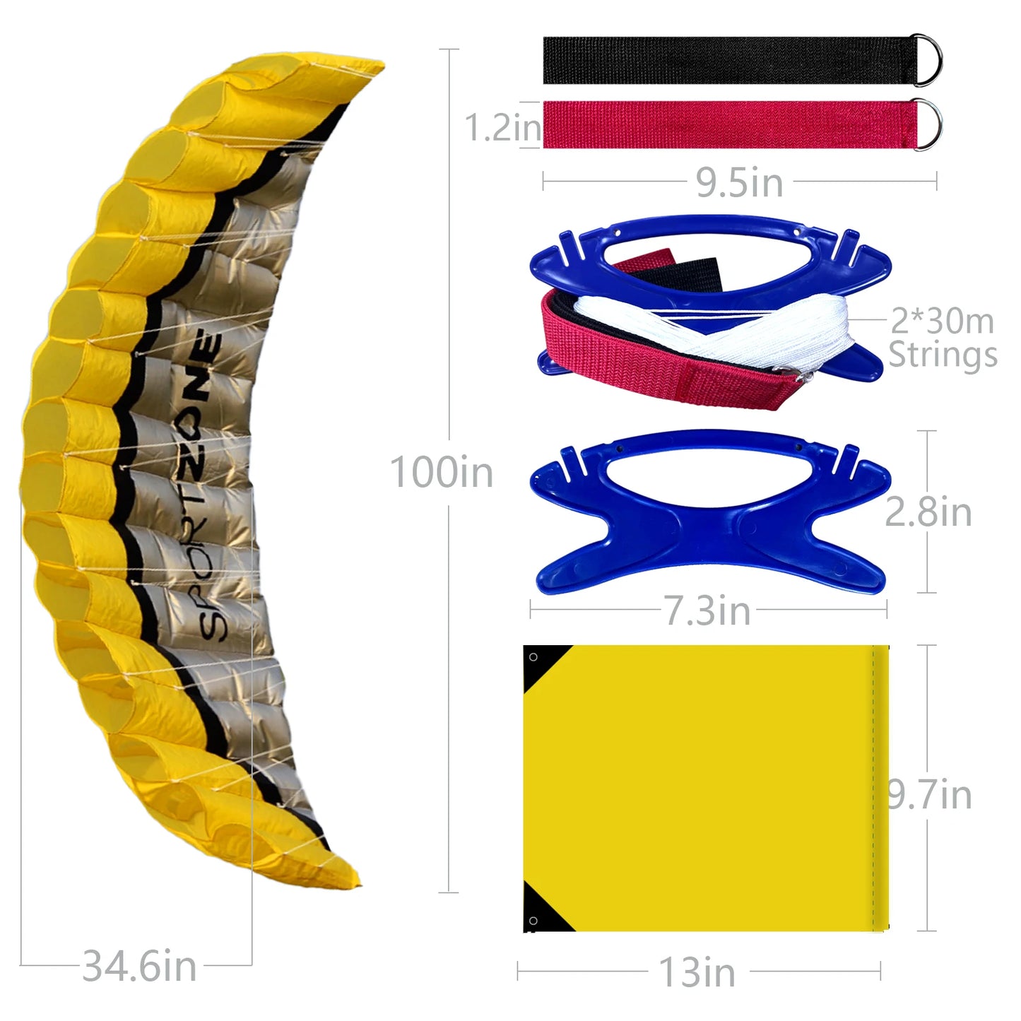 2.5m Yellow Dual Line Parafoil Kite - High-Power Stunt Kite