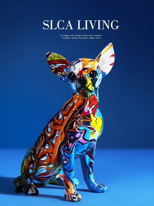 Graffiti Dog Statue | Colorful Modern Pop Art Resin Home Decoration