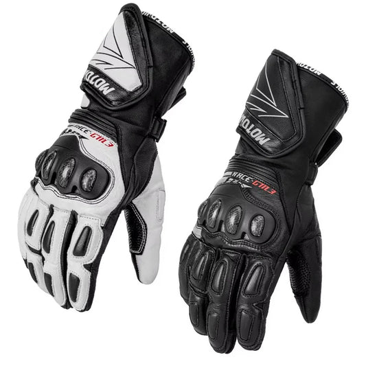 Leather Motorcycle Racing Gloves | Carbon Fiber Armor Gauntlets