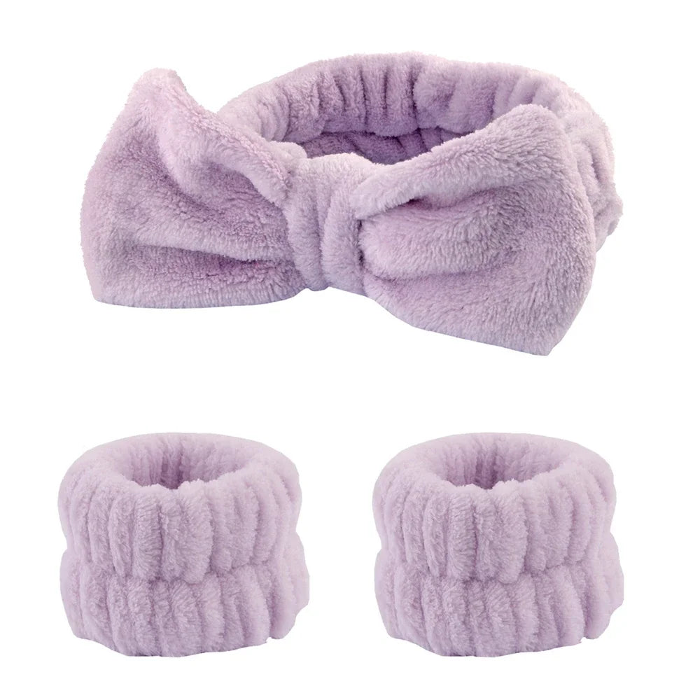 3Pcs Spa Headband & Wristband Set | Microfiber Face Wash Makeup Band