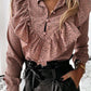 Leopard Dot Ruffle Blouse | Long Sleeve V-Neck Office Top for Women ID