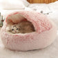 Calming Cat Bed Cave | Warm Plush Hooded Doughnut Nest & Pet Mattress