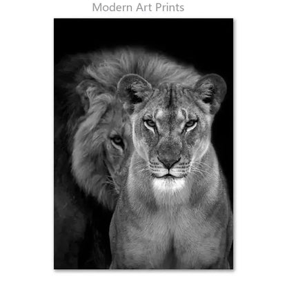 Black & White Lion Canvas Painting | Modern Animal Wall Art Mural Print