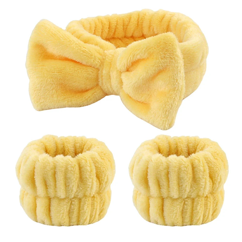 3Pcs Spa Headband & Wristband Set | Microfiber Face Wash Makeup Band