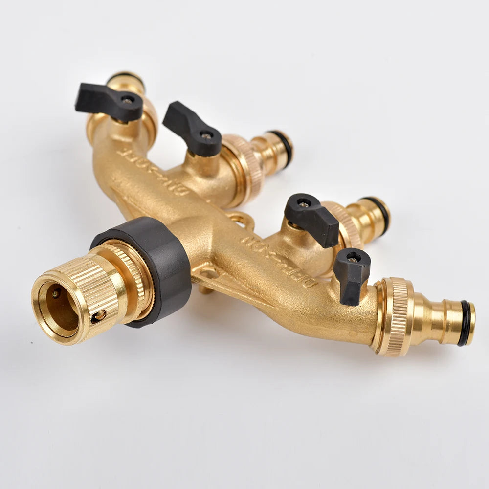 Heavy-Duty 4-Way Brass Garden Hose Splitter - 3/4" Tap Diverter