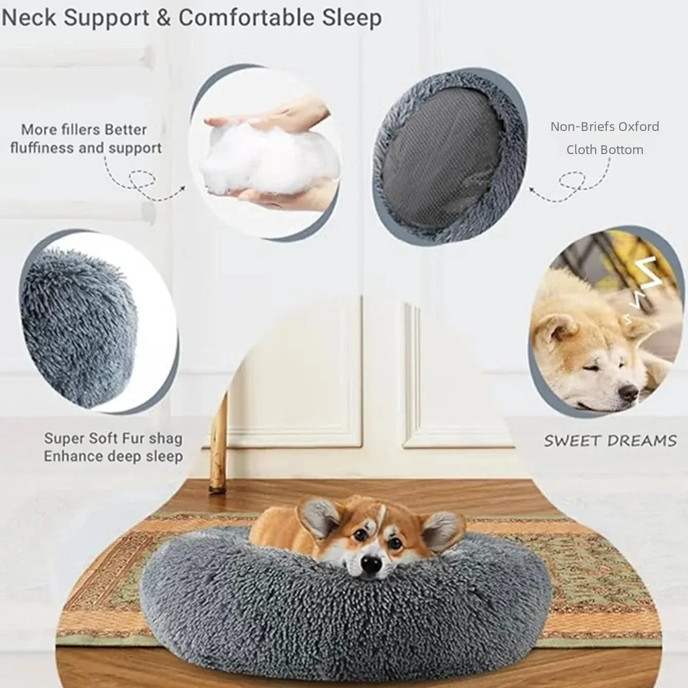 Round Pet Bed | Super Soft Plush Dog House Winter Warm Sleeping Mat