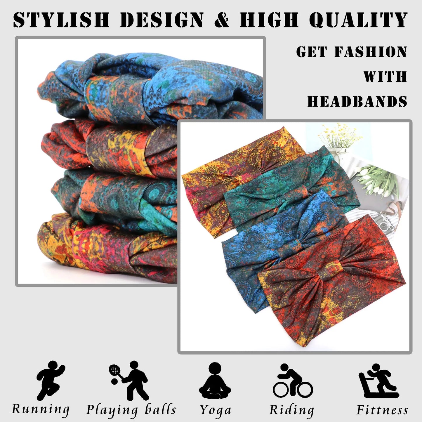 Boho Headbands for Women - Knotted Wide Stretch Turban Wrap