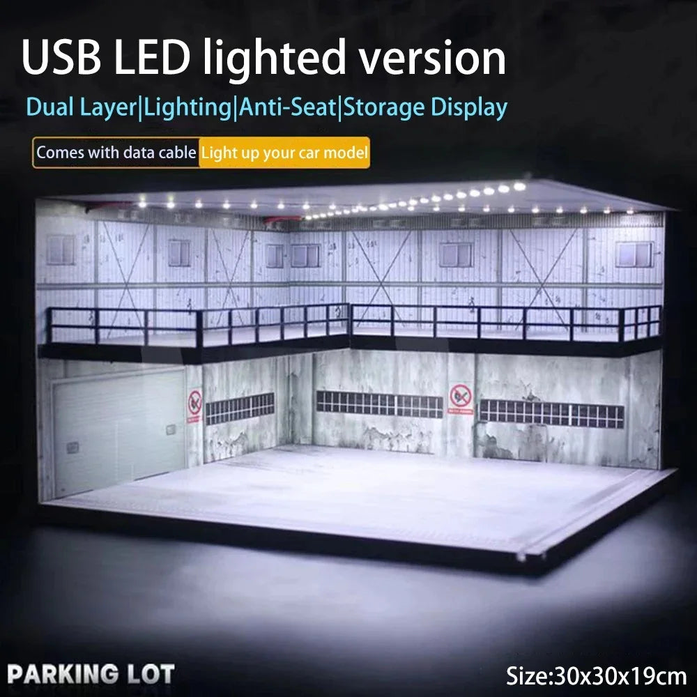 LED Lighted Parking Lot Diorama - Multi-Scale Diecast Display