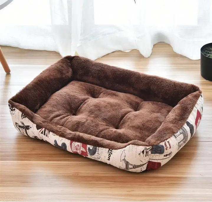 Large Dog Bed Warm Square Nest | Plush Pet Kennel Puppy Basket Cushion