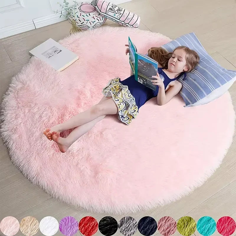 Soft Shaggy Round Rug - Fluffy White Circular Non-Slip Rug