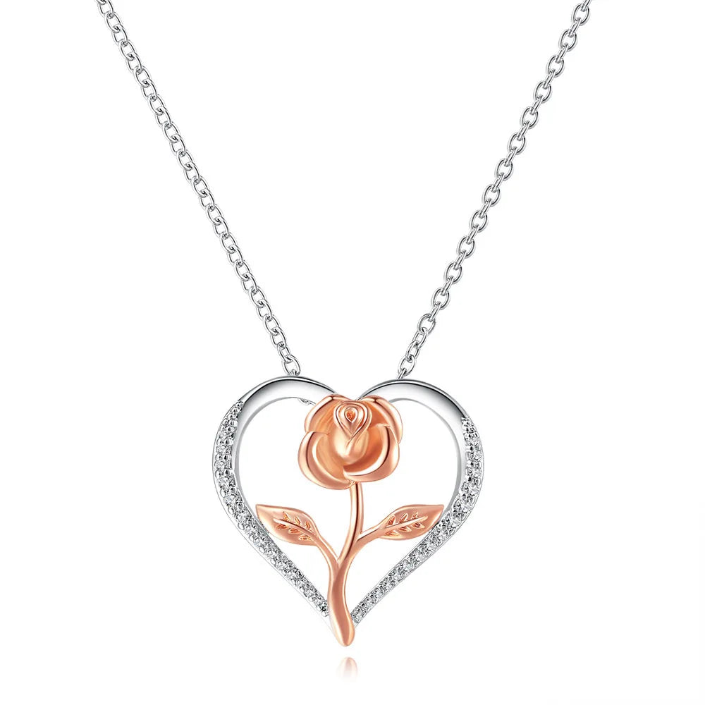 Rose Gold Heart Pendant Necklace | Elegant Cubic Zirconia Jewellery