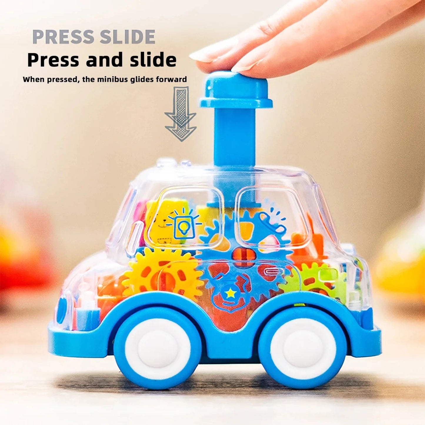 Cartoon Press Gear Car Toy | Inertia Pull-back Transparent Baby Vehicle