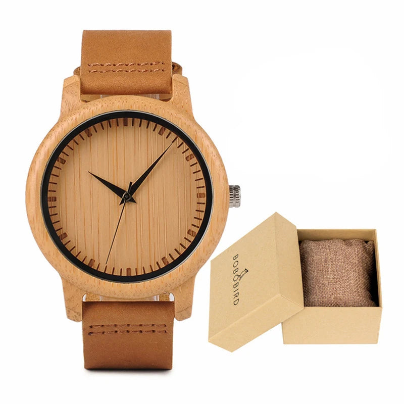 Wooden Watch with Leather Strap | Handmade Eco-Friendly Quartz Gift