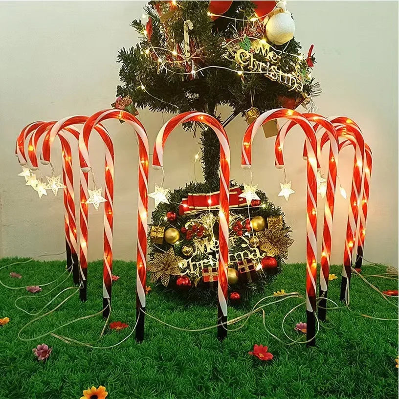 5-Piece Solar Christmas Candy Cane Lights - Pathway Decor