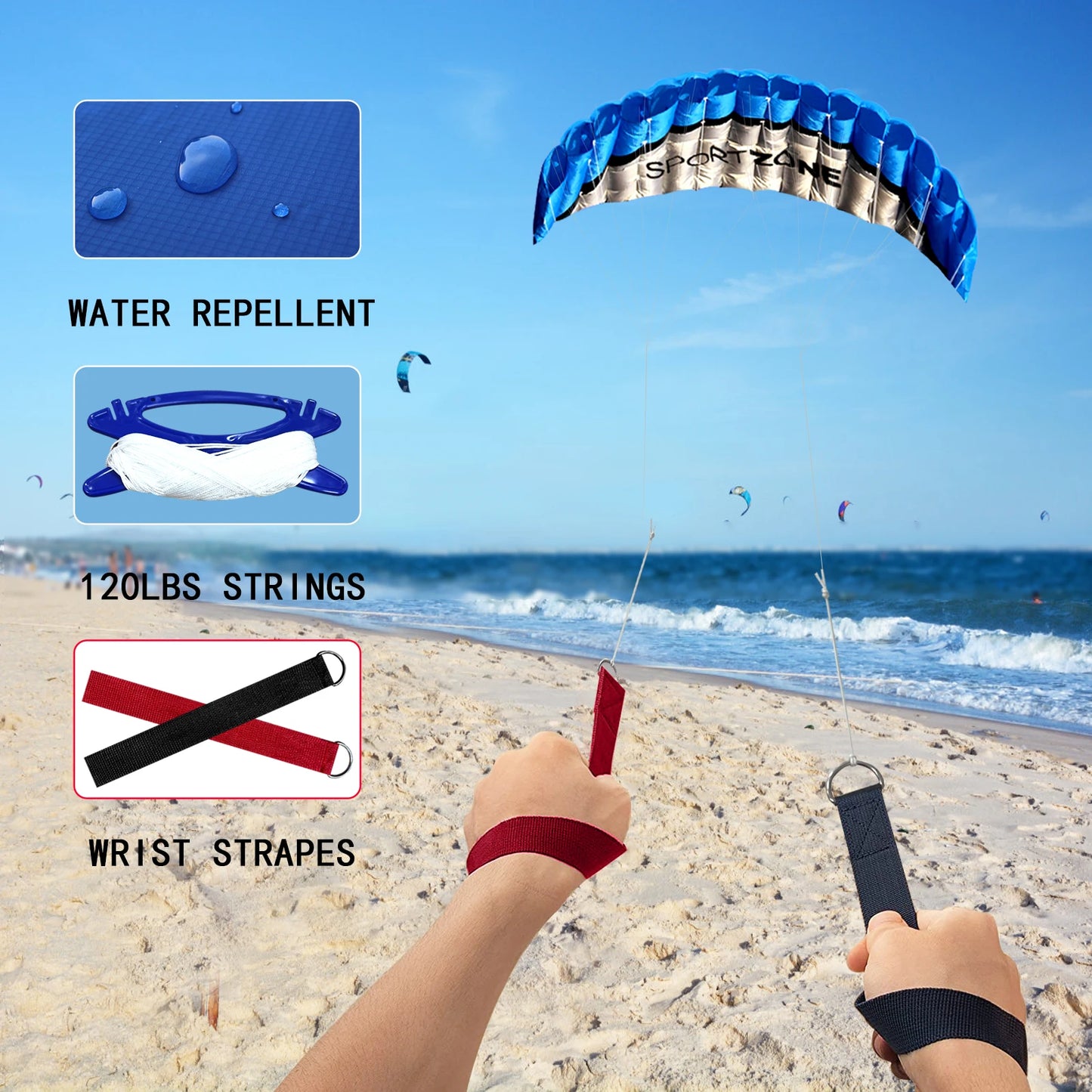 2.5m Dual Line Parafoil Kite - High-Power Stunt Kite, Rainbow