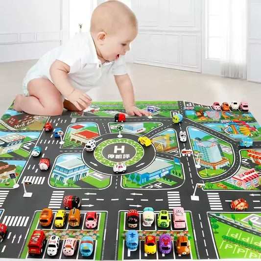 Kids Road Playmat - Educational City Traffic Car Map Rug