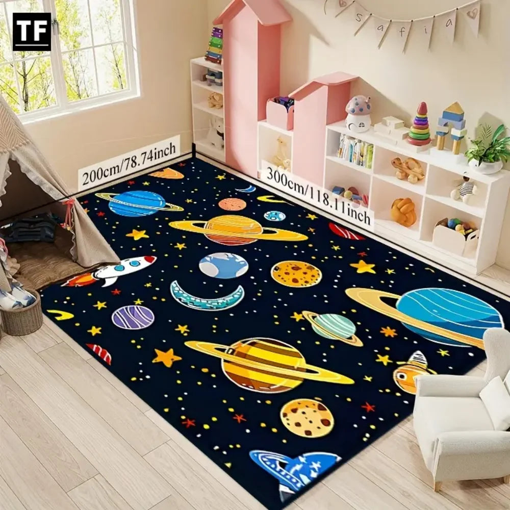 Cartoon Universe Kids Rug - Planet Space Theme Soft Play Mat