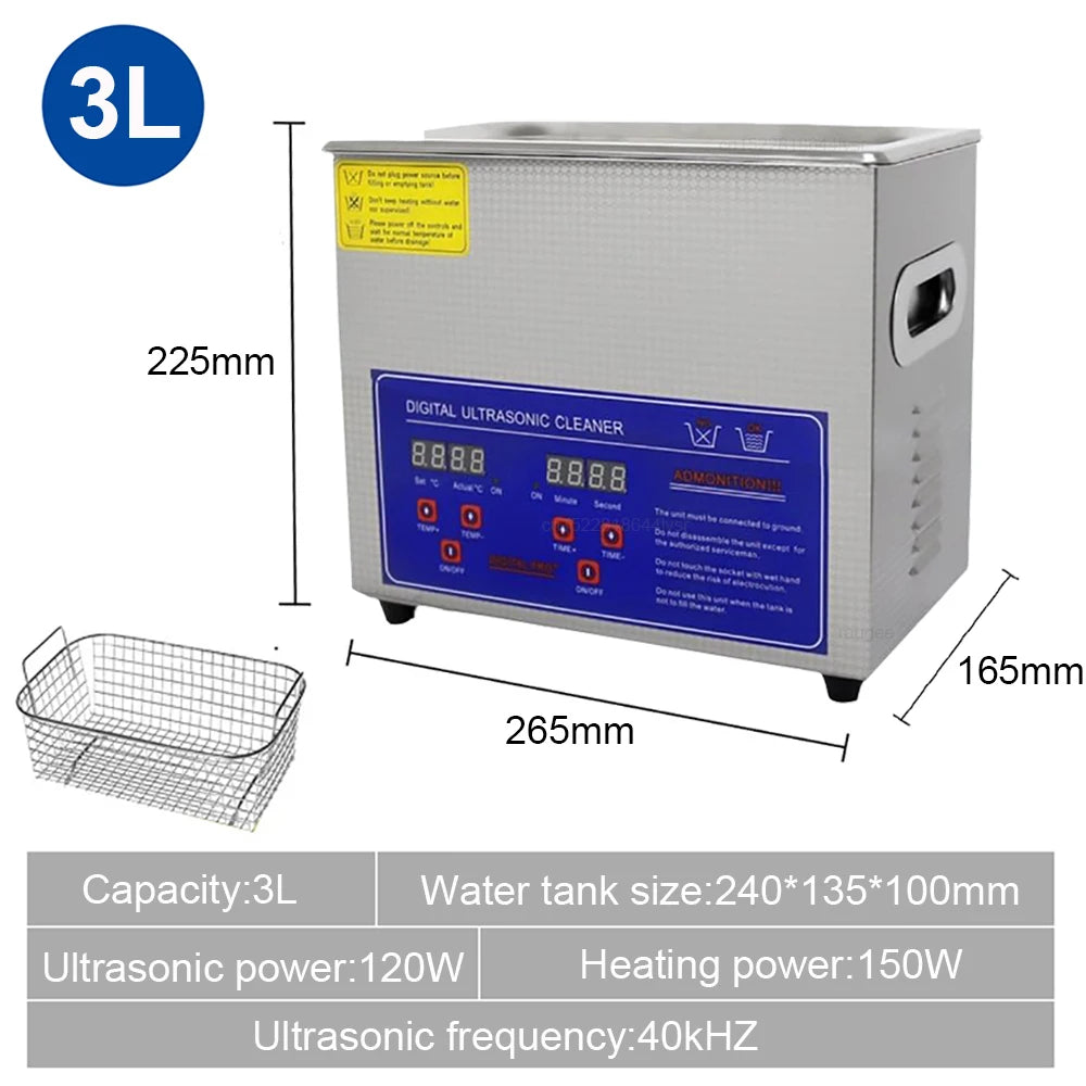 3L Digital Ultrasonic Cleaner | Heated Jewellery Glasses & Dental Bath