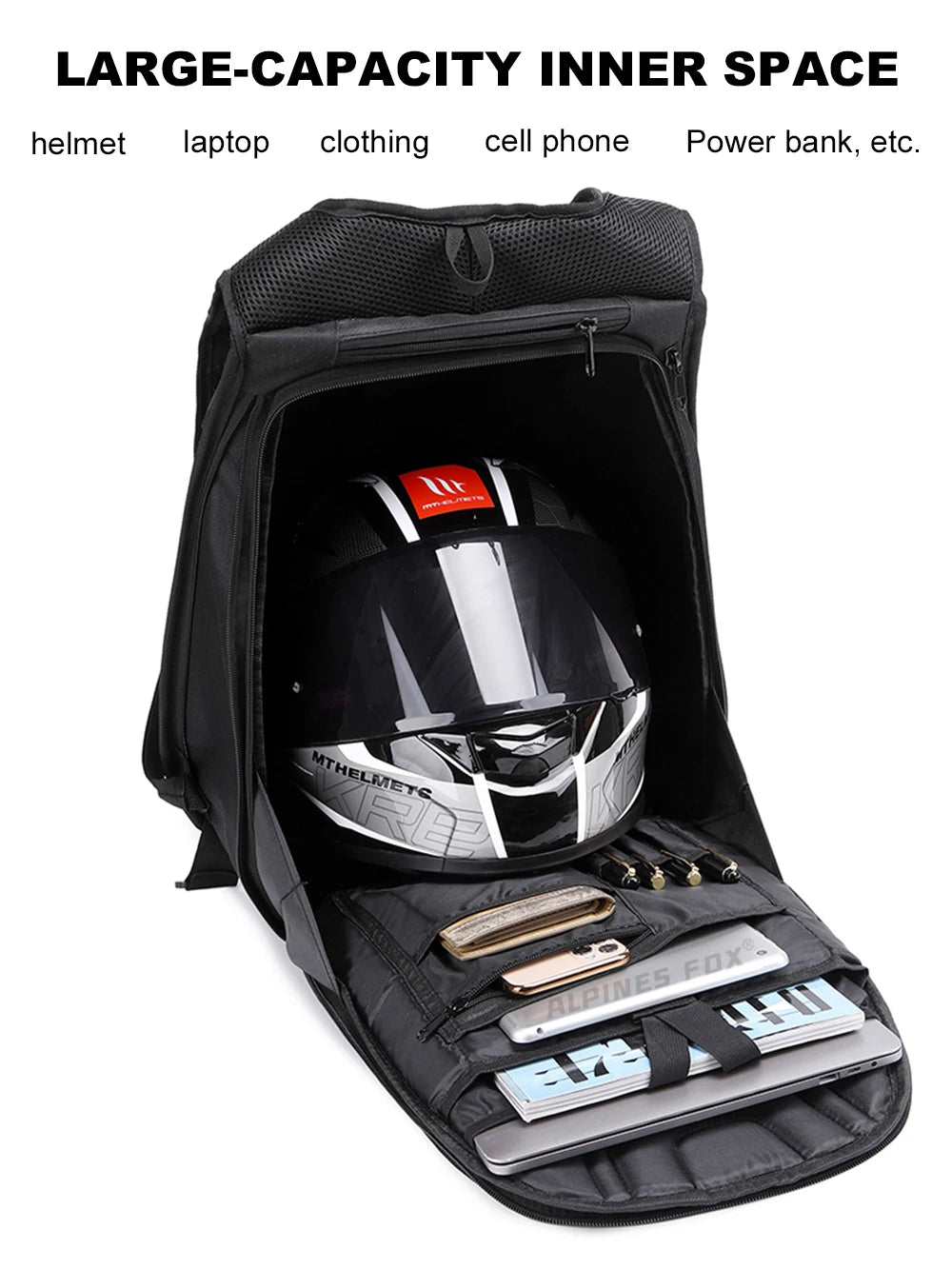 48L Waterproof Motorcycle Backpack | Hard Shell Full Face Helmet Bag