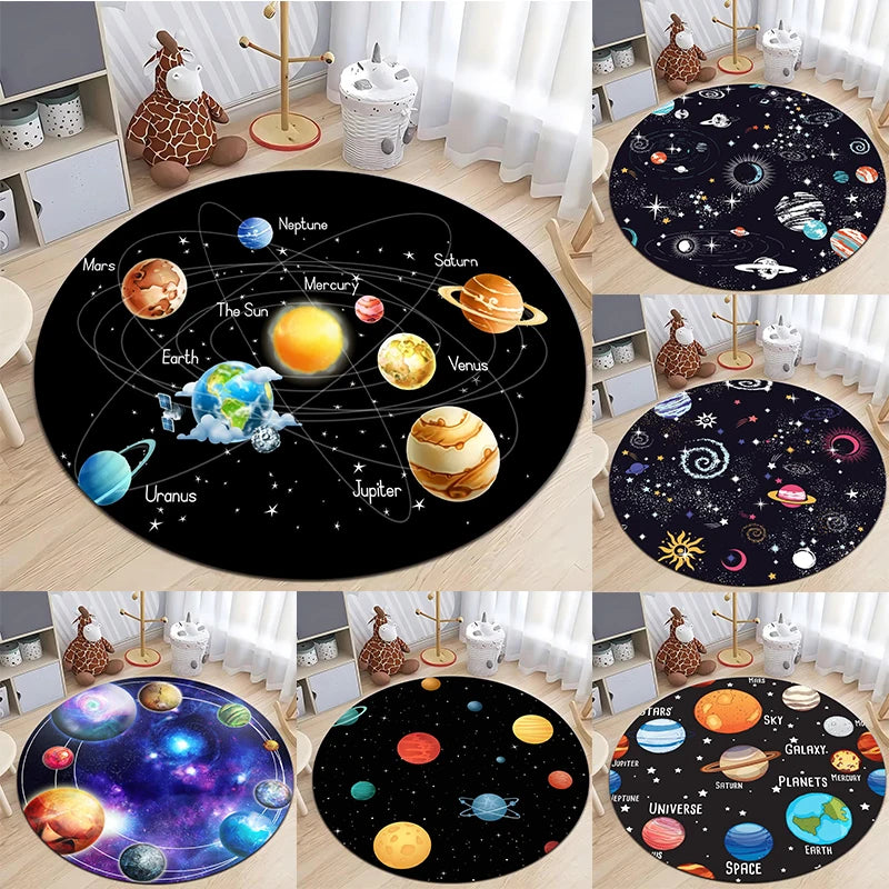 Buy Outer Space Planet Round Rug | Kids Bedroom Non-Slip Swivel Chair ...