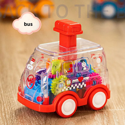 Cartoon Press Gear Car Toy | Inertia Pull-back Transparent Baby Vehicle