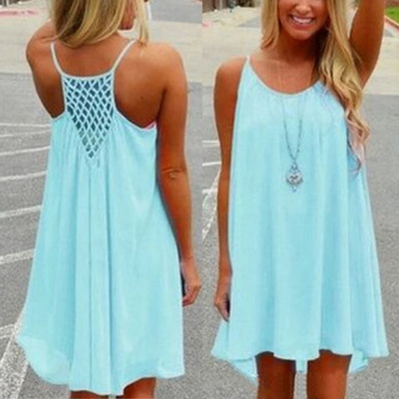 Sexy Womens Mini Summer Dress | Sleeveless Backless Beach Party Robe
