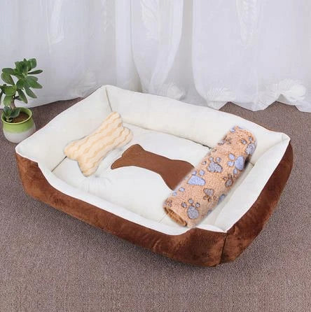 Large Dog Bed Warm Square Nest | Plush Pet Kennel Puppy Basket Cushion