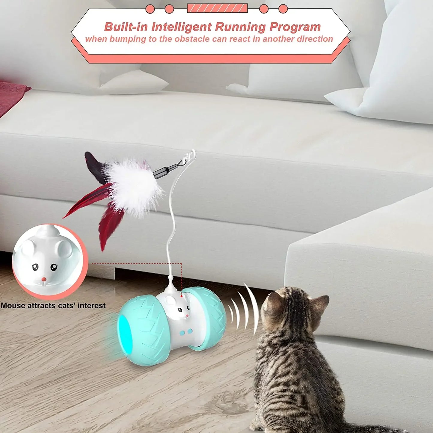 Interactive Cat Toy | Automatic Electronic Mouse with 3 Feathers