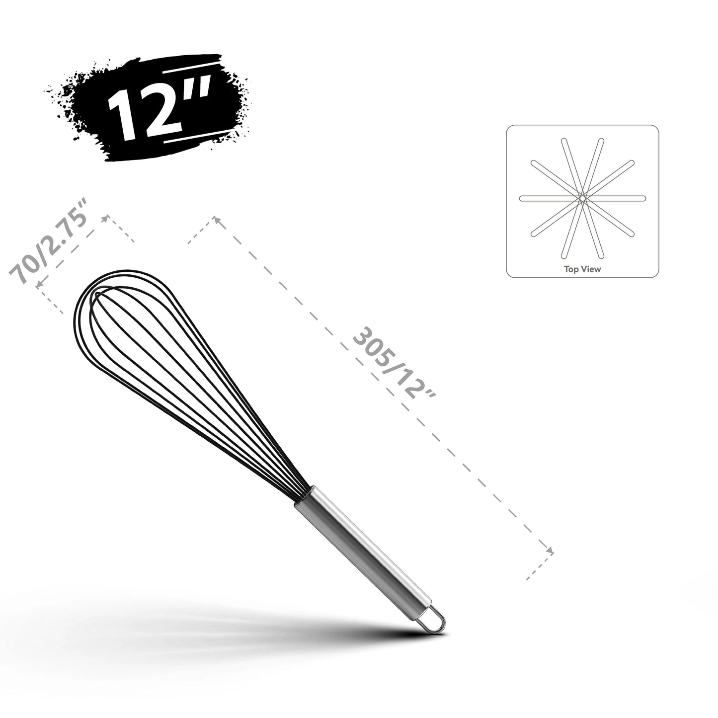 Stainless Steel Balloon Whisk Set | 8" 10" 12" Manual Egg Beater Tools