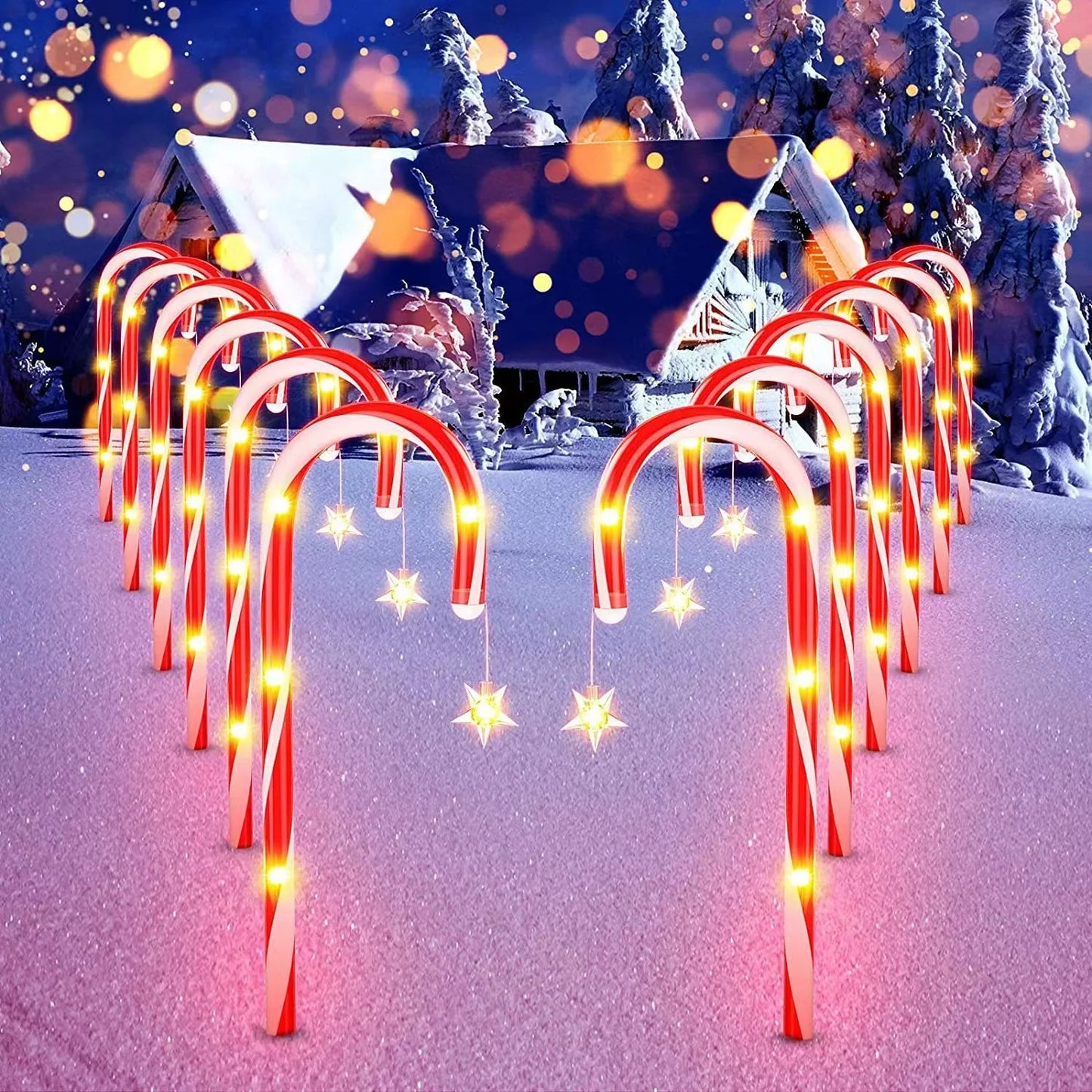 5-Piece Solar Christmas Candy Cane Lights - Pathway Decor