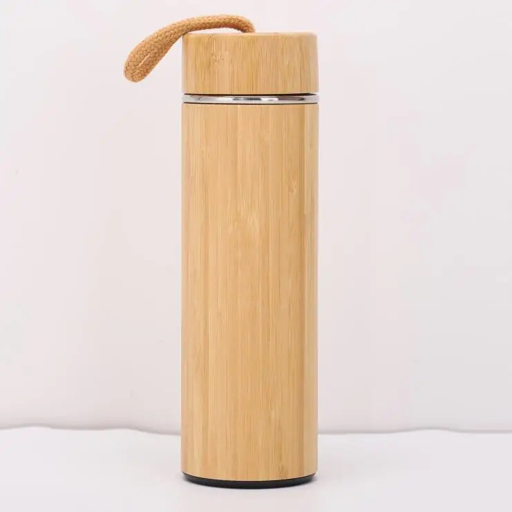 Bamboo Tea Thermos | 500ml Steel Double Wall Vacuum Flask Infuser ID