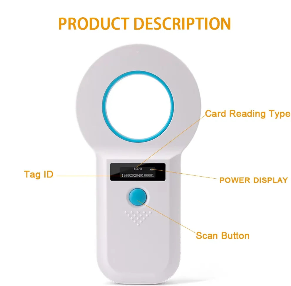 Bluetooth Pet Microchip Reader | Portable 134.2kHz OLED ID Chip Scanner