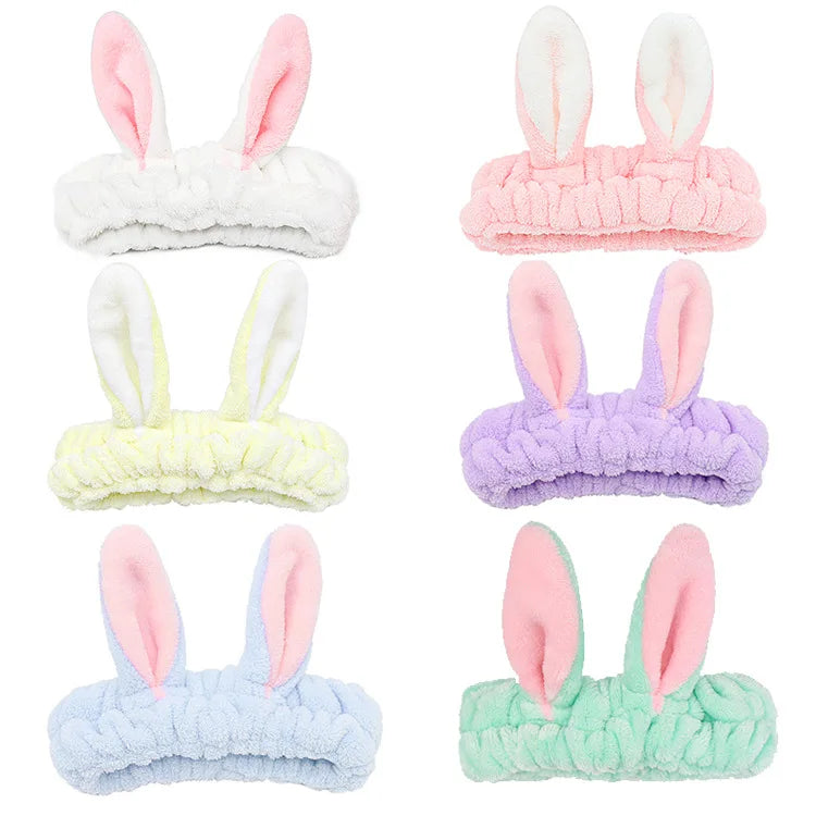 Rabbit Ear Face Wash Headband - Soft Elastic Makeup Hairband