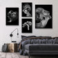 Black & White Lion Canvas Painting | Modern Animal Wall Art Mural Print