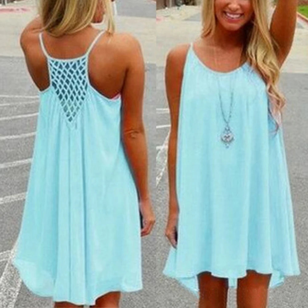 Sexy Womens Mini Summer Dress | Sleeveless Backless Beach Party Robe