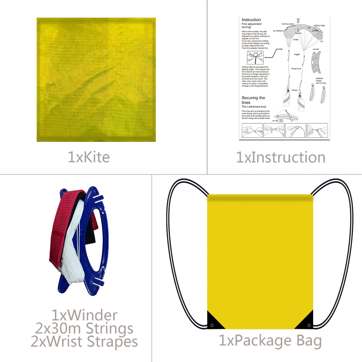 2.5m Yellow Dual Line Parafoil Kite - High-Power Stunt Kite