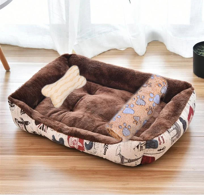 Large Dog Bed Warm Square Nest | Plush Pet Kennel Puppy Basket Cushion
