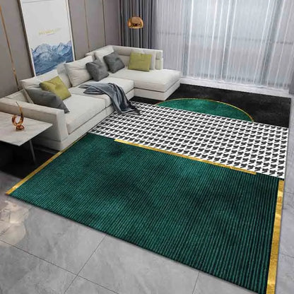 Emerald Green & Gold Rug | Modern Luxury Minimalist Area Carpet