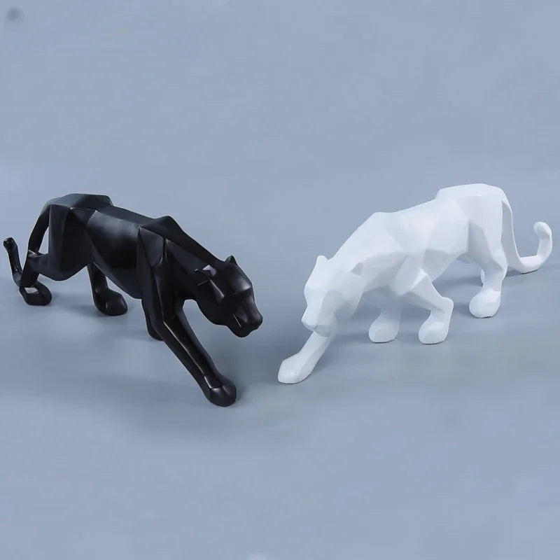 Geometric Panther Statue - Modern Gold Leopard Resin Sculpture