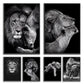 Black & White Lion Canvas Painting | Modern Animal Wall Art Mural Print
